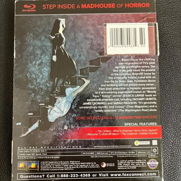American Horror Story Asylum Blu-ray Disc, 2013, 3-Disc Set Season 2 - Picture 2 of 2